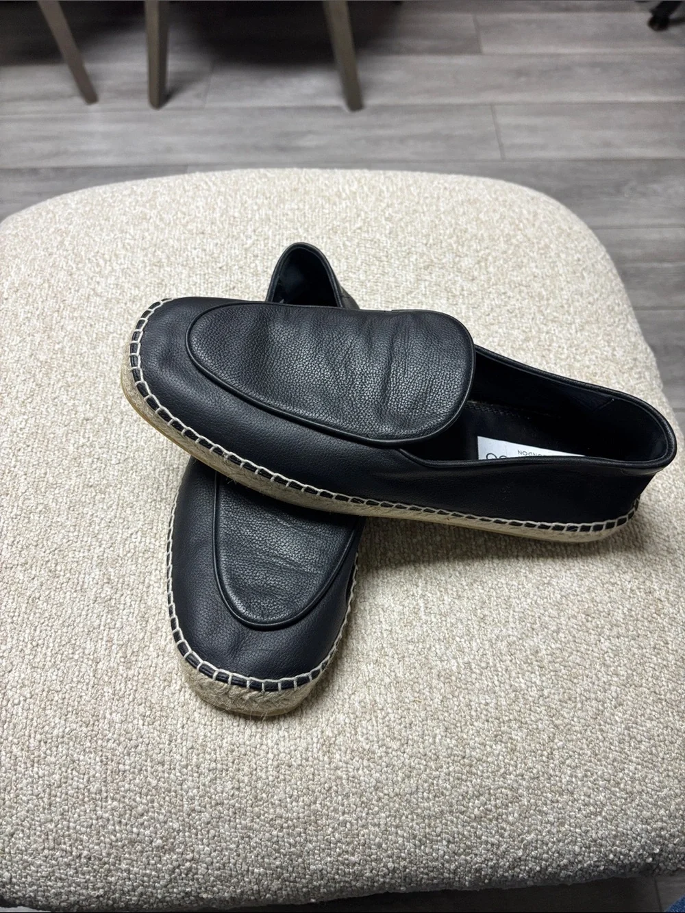 Jimmy Choo Black Leather Espadrille Loafers with Jute Trim